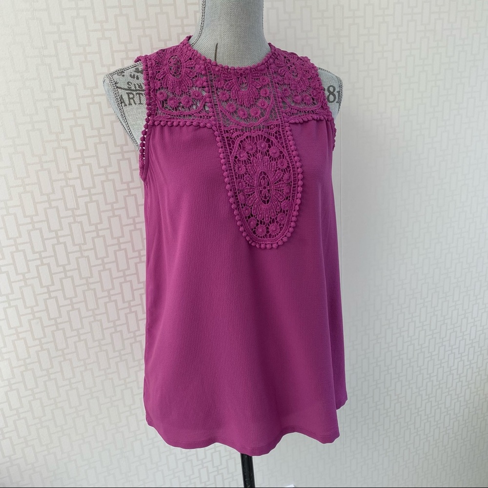 Halogen Hot Pink Dressy Appliqué Sleeveless Top